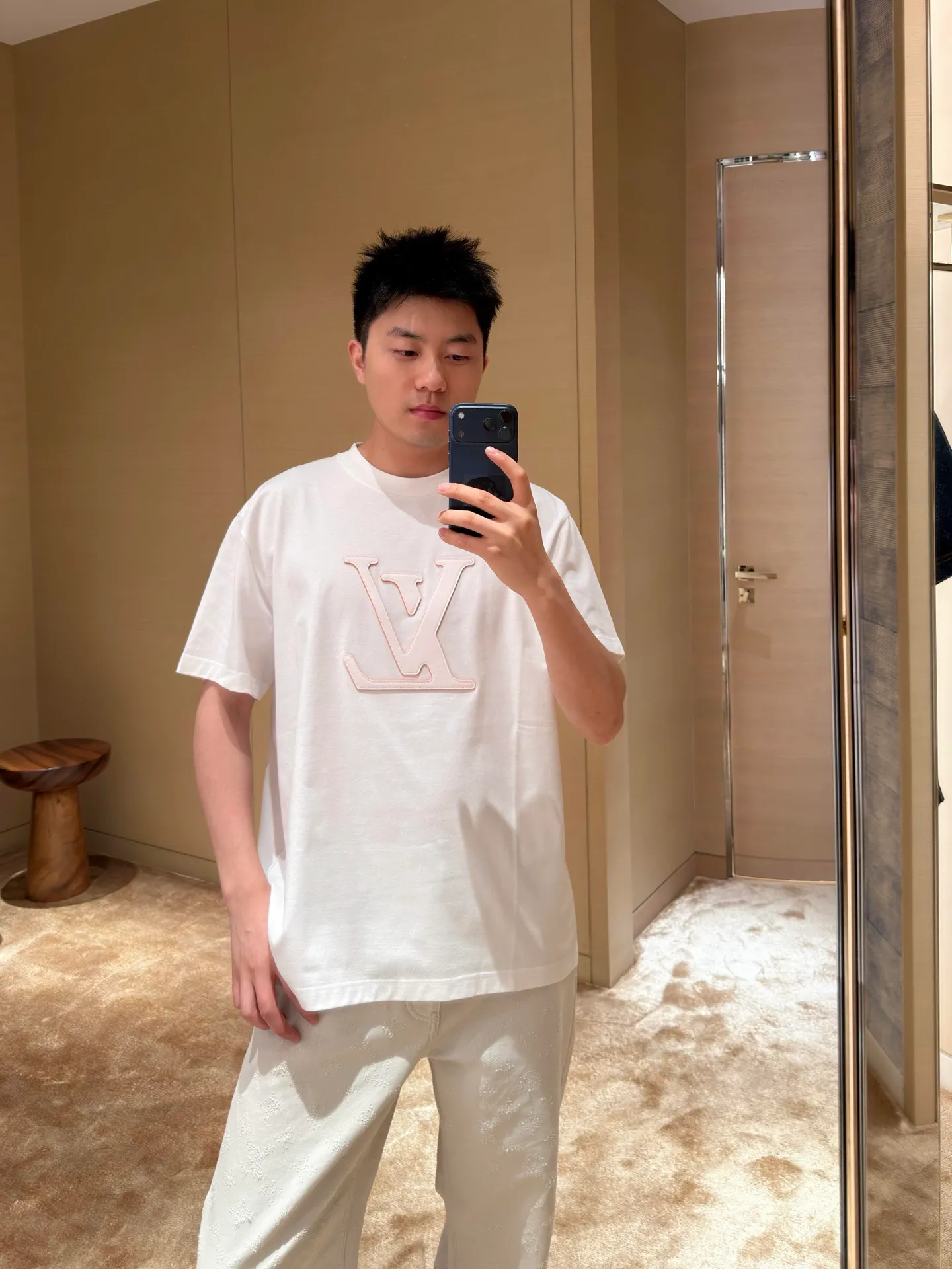 Louis Vuitton/Louis Vuitton laser cut logo short sleeves